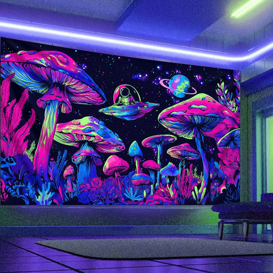 Fluorescent mushroom tapestry